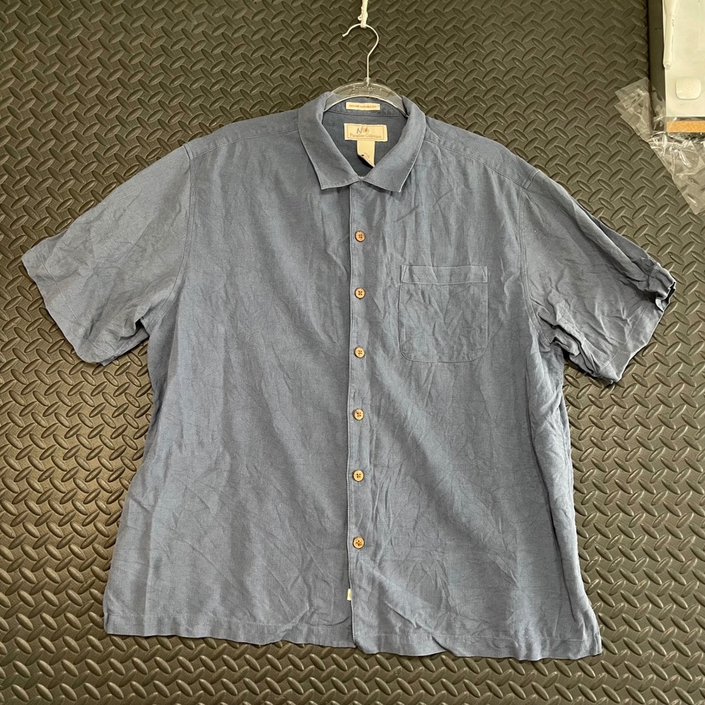 Paradise Collection 100% Fine Washable‎ Silk Blue Button Up Vacation Shirt XL